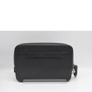 Prada Saffiano Black Leather Bag Rubino 2way Shoulder Nero